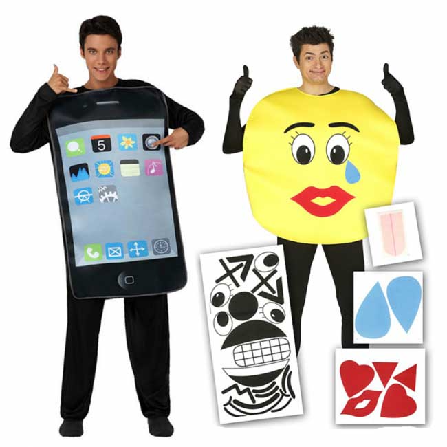 Disfraz de iPhone y emoticono